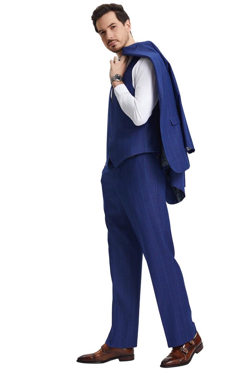 Stacy Adams Blue Windowpane Suit with Scoop Vest