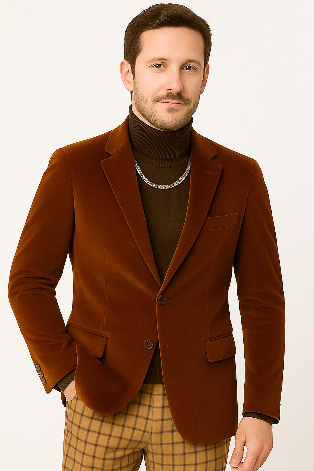 Mens Velvet Jacket Rust Tailored Fit Blazer