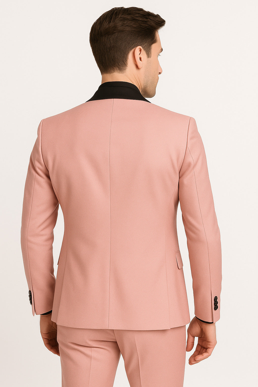 Men's Light Pink 3-Piece Tuxedo Suit with Black Satin Shawl Lapel Formal Wear - Ultra Slim Fitted in Blush color Pink / 42 Short Jacket+36 Waist Men's Light Pink 3-Piece Tuxedo Suit with Black Satin Shawl Lapel Formal Wear - Ultra Slim Fitted in Blush color Pink / 42 Short Jacket+36 Waist