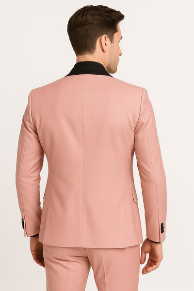 Men's Light Pink 3-Piece Tuxedo Suit with Black Satin Shawl Lapel – Formal Wear - Ultra Slim Fitted in Blush color