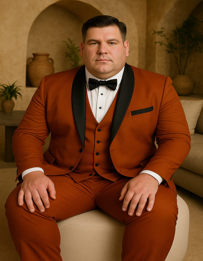 Burnt Orange 3-Piece Slim Tuxedo, Satin Shawl Lapel