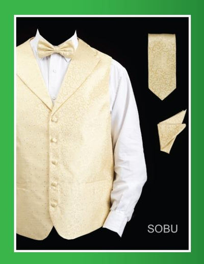 Men's 4 Piece Groomsmen DRESS TUXEDO WEDDING Vest ~ Waistcoat ~ Waist coat Set (Bow Tie, Neck Tie, Hanky) - Lapelled Groomsmen Vest ~ Waistcoat ~ Waist coat Sobu - Men's Neck Ties - Mens Dress Tie - Trendy Mens Ties