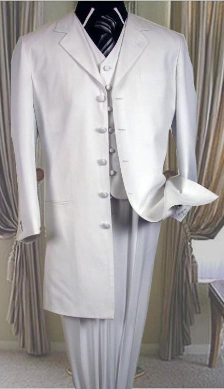 5 buttons All White Suit For Men 3 Pc Suits For Men with vest 38 inch length jacket Notch collar