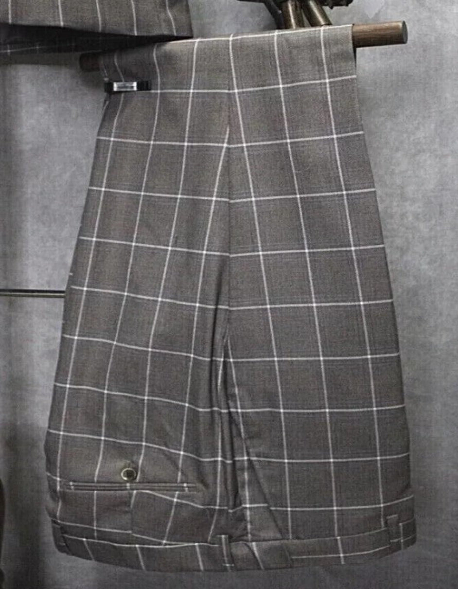 Men's One Button Peak Lapel Plaid Suit