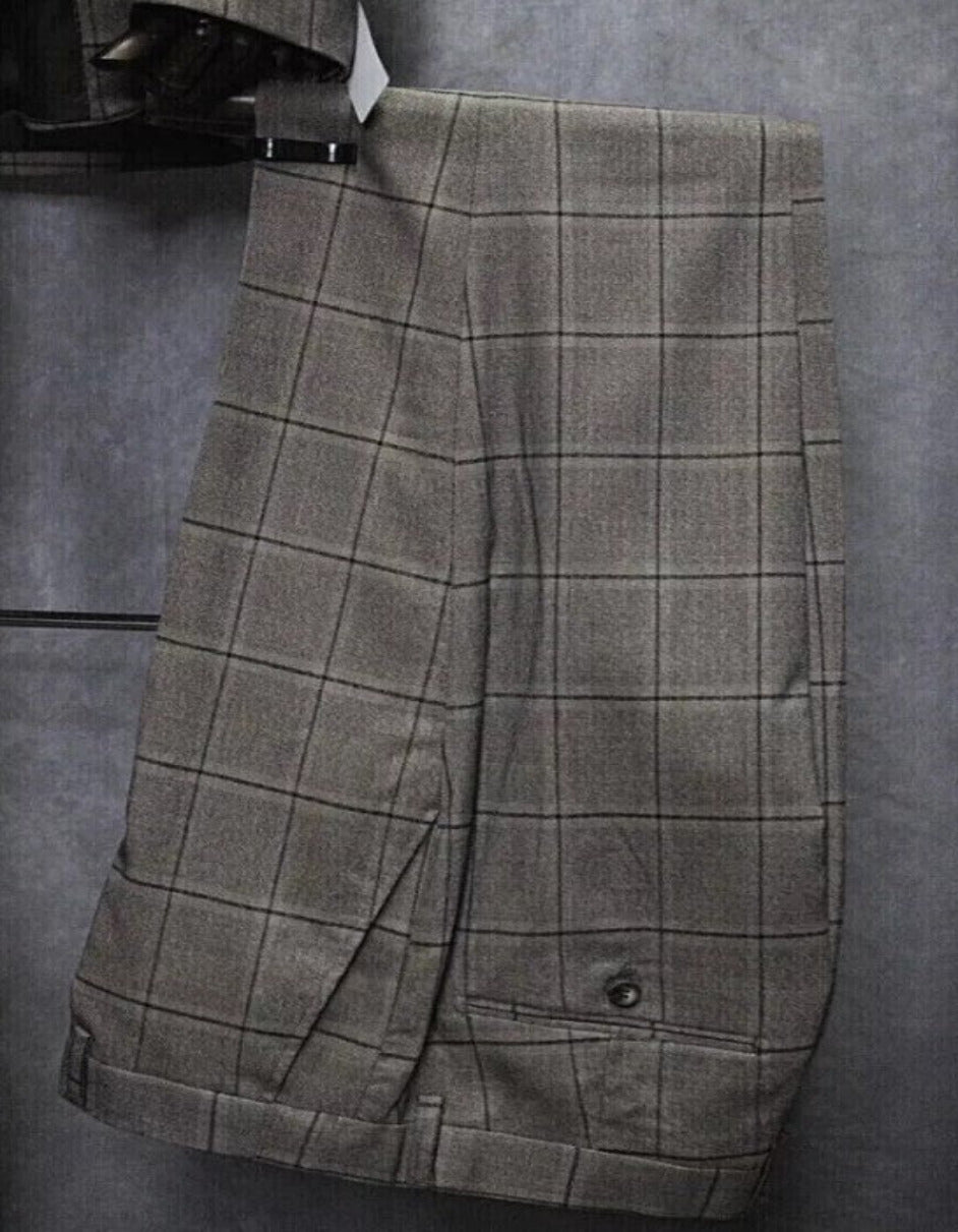 Plaid Two Button Notch Lapel Suit Tan Brown