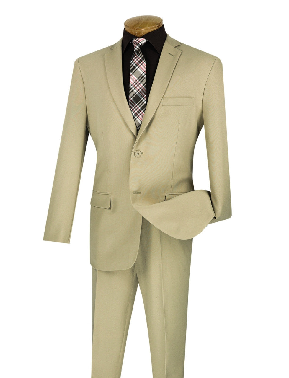 Lucci 2-Button with Flat Front Slacks Budget Slim Fit Suit - Beige