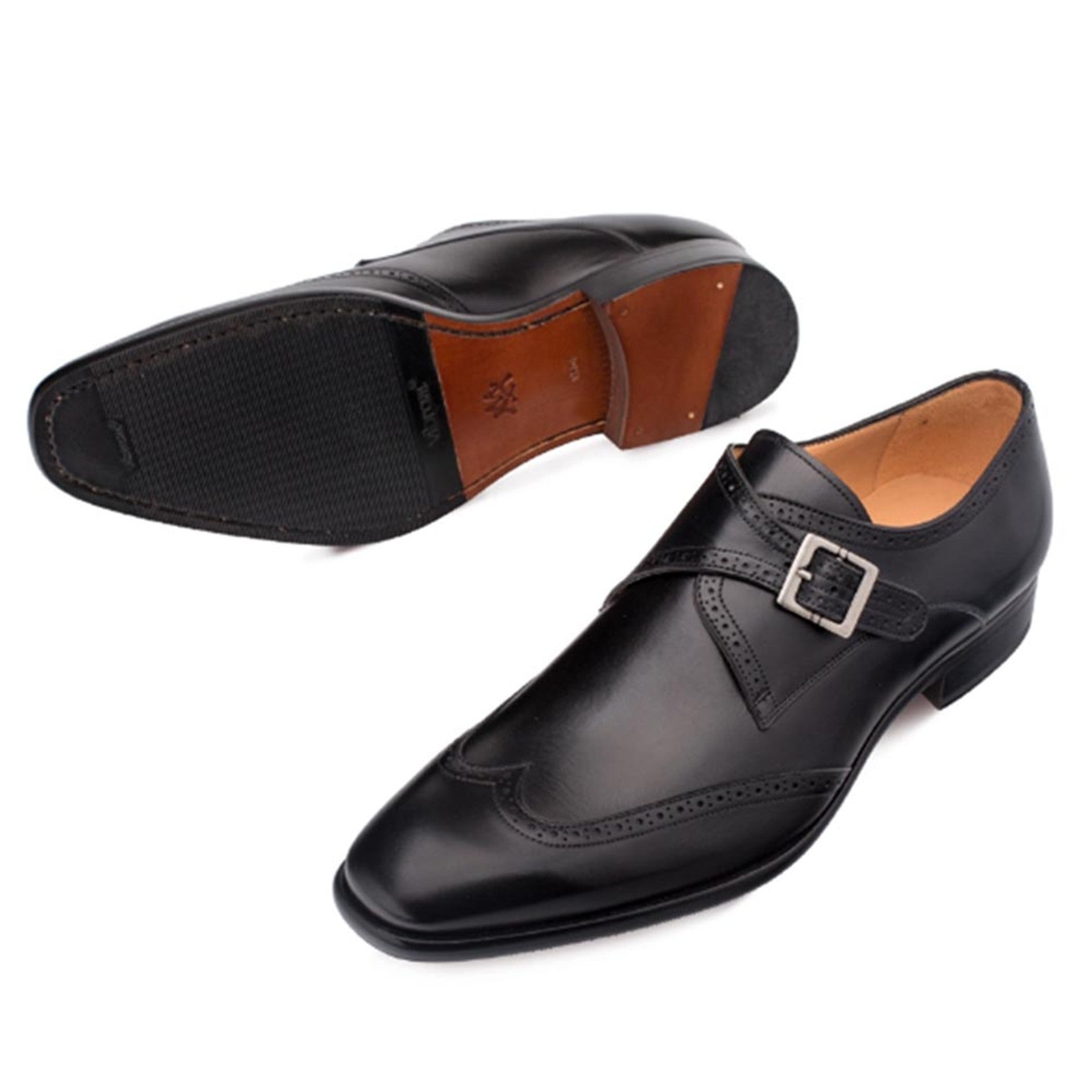 Forest Black Calfskin Leather MenŸ??s Modern Wing Tip Oxford By Mezlan Made In Spain Brand