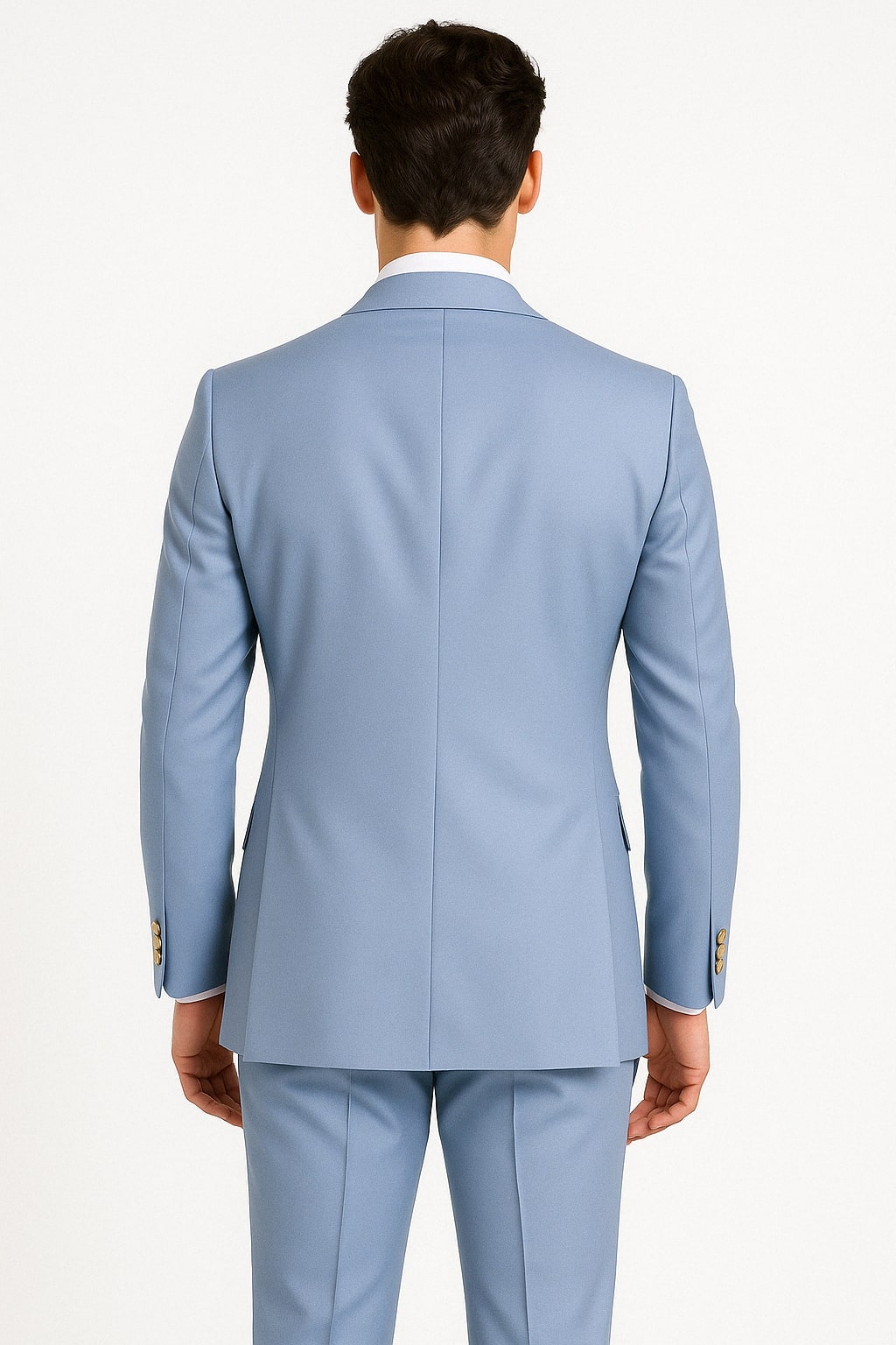 Light Blue Slim Double-Breasted Suit Gold Buttons