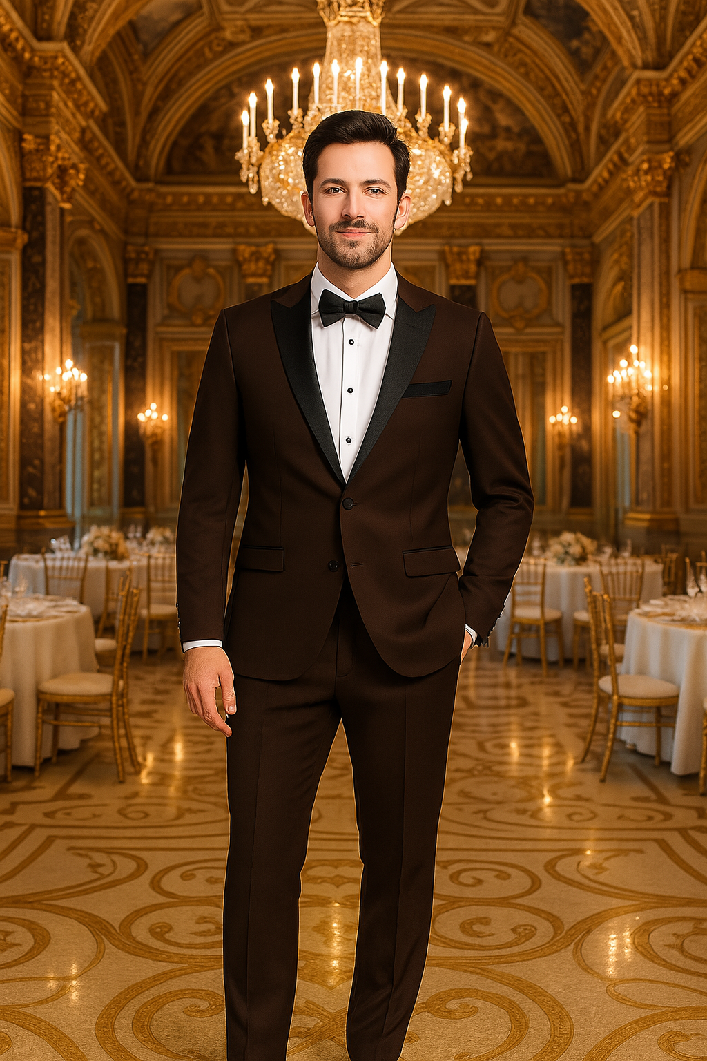Chocolate Brown Tuxedo with Satin Peak Lapel