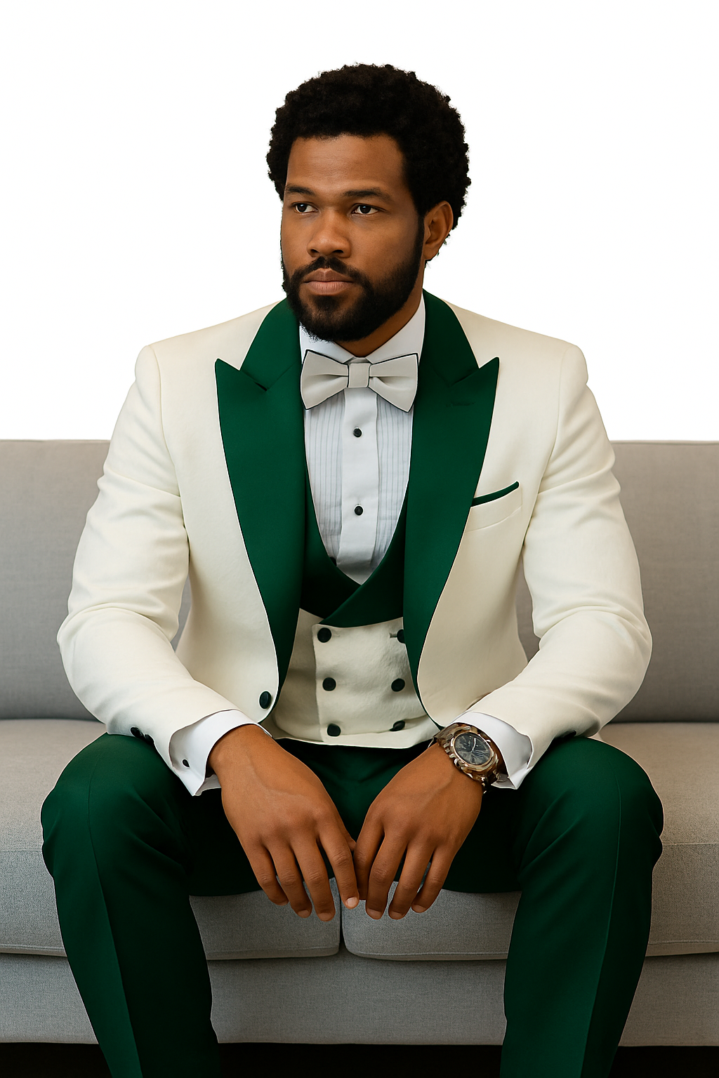 Paisley Green & White Peak Lapel Formal Set