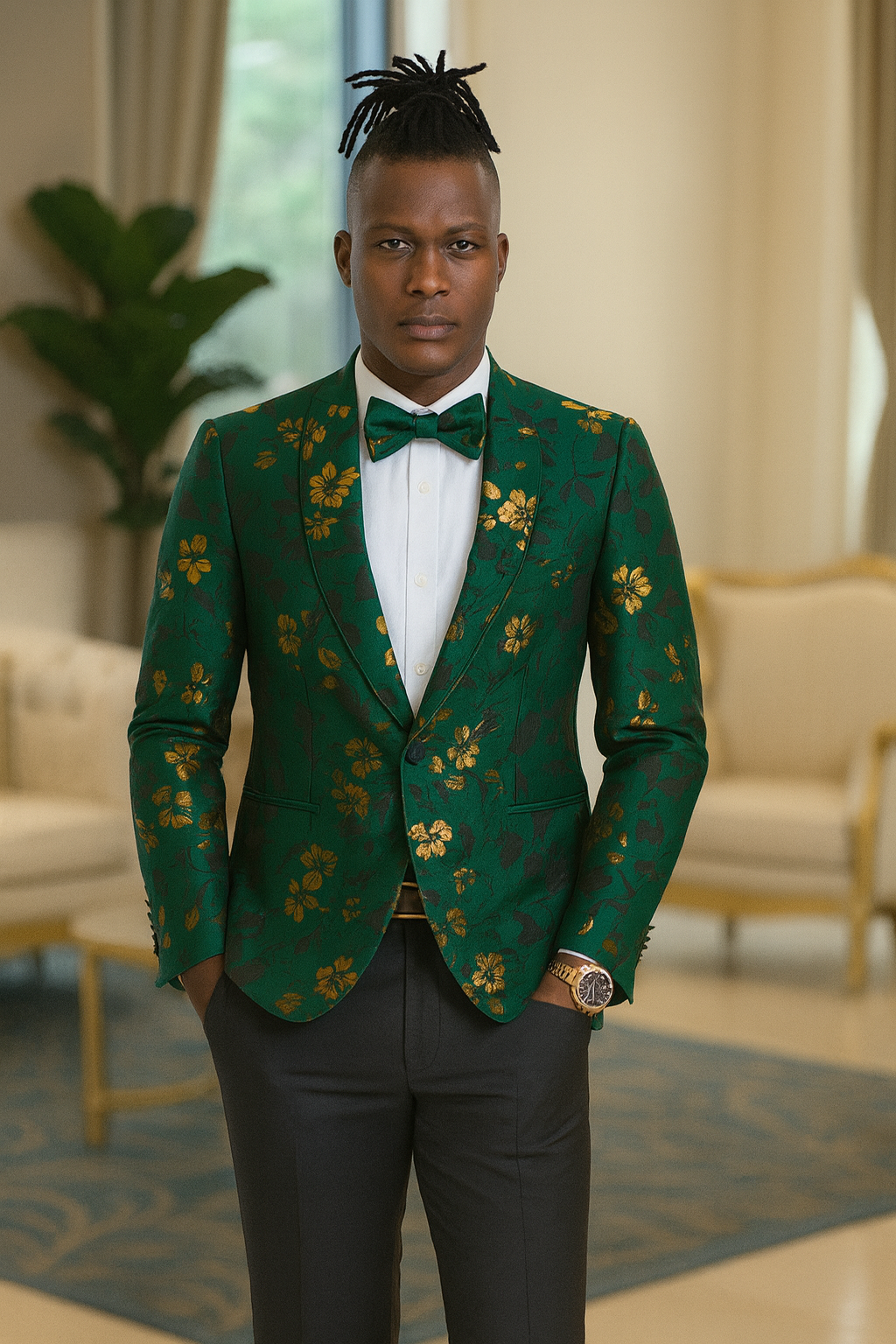 Hunter Green & Gold Paisley Slim Fit Tuxedo Jacket