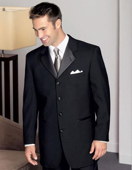 Men's 100% Wool Black Tuxedo Four Buttons Style with Pleated Pants
