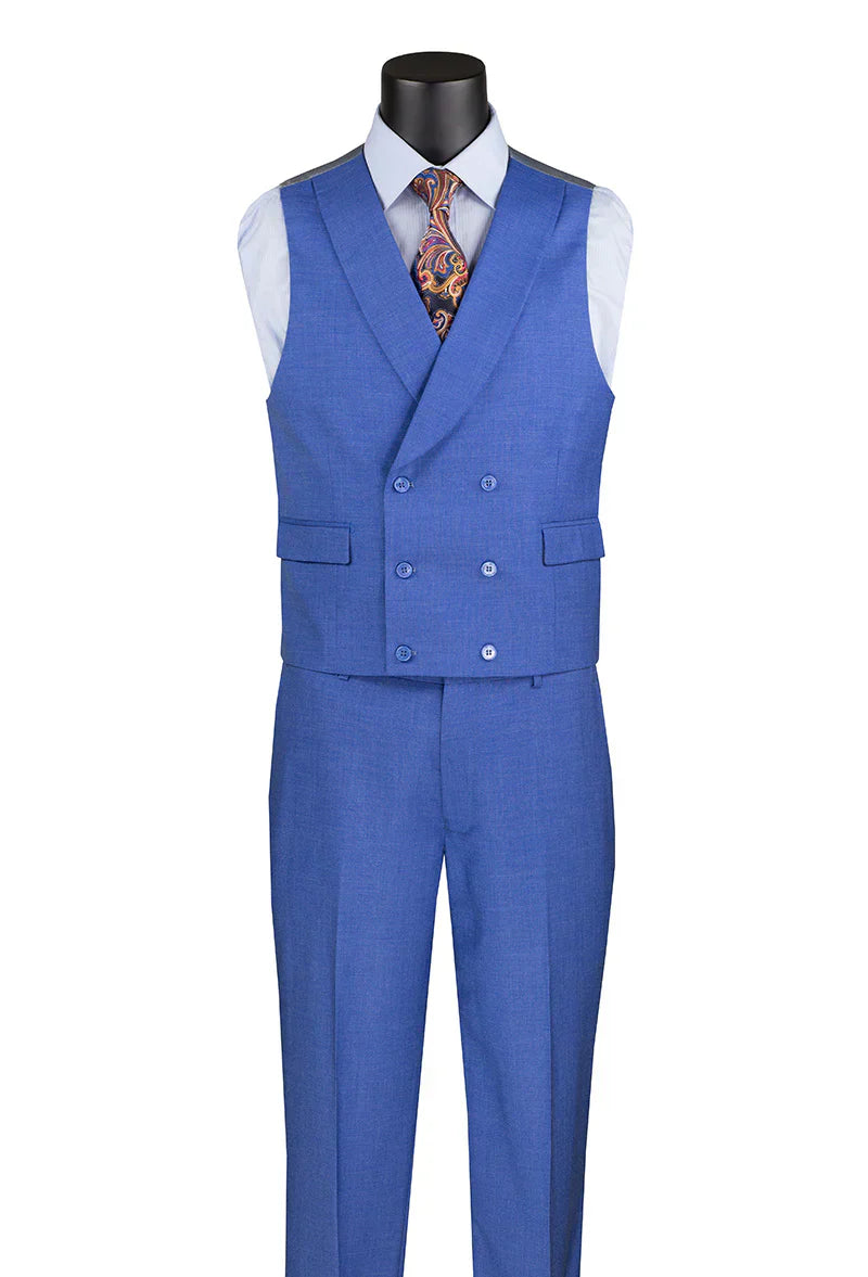 French Blue 3-Piece Modern Fit Suit with Vest