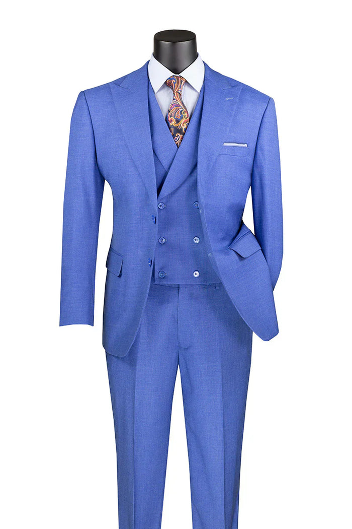French Blue 3-Piece Modern Fit Suit with Vest