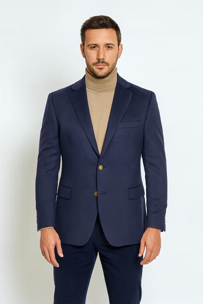 Navy Cashmere Two Button Jacket with Notch Lapel