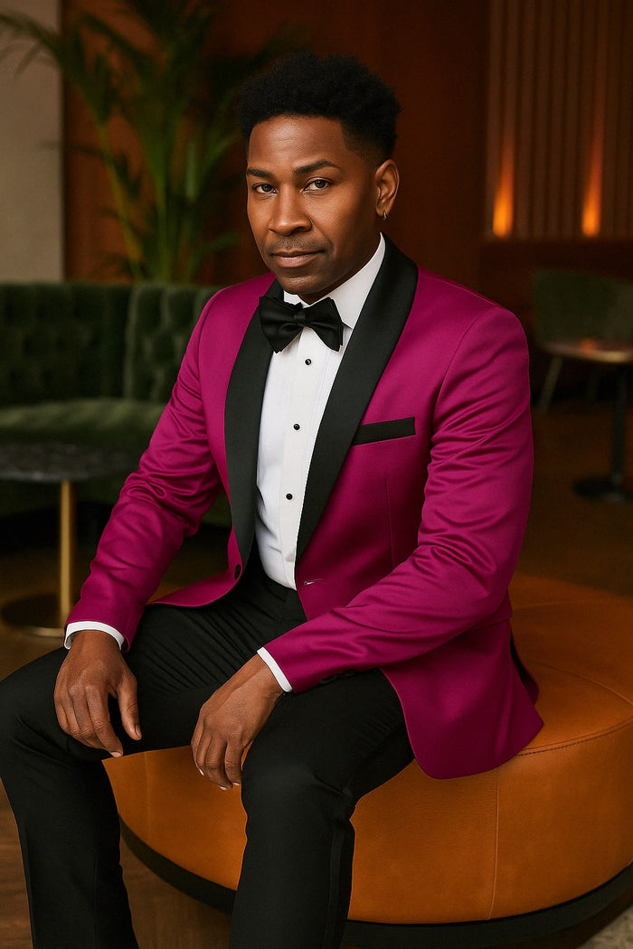 Fuchsia Satin Tuxedo Jacket with Black Peak Lapel