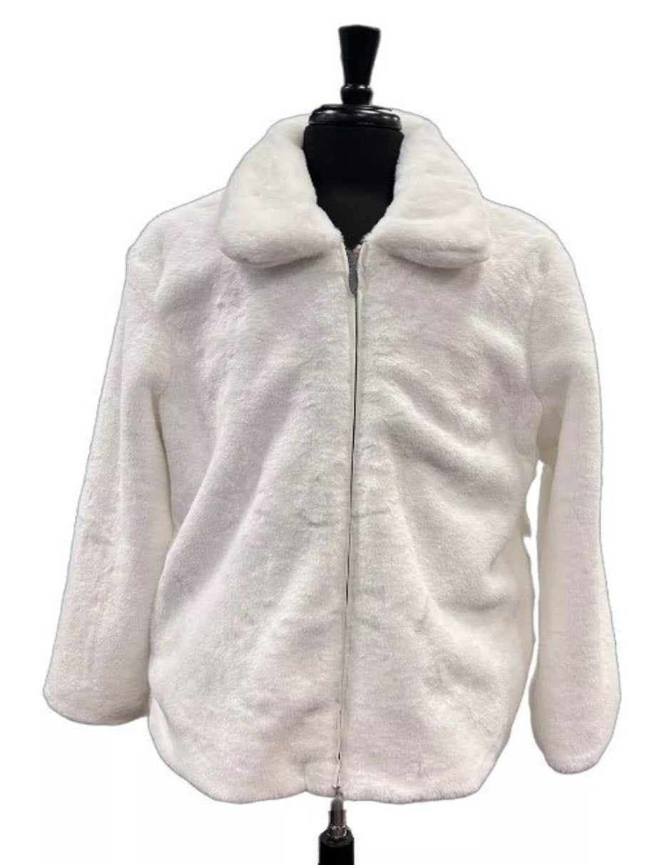 Men's White Fur Short Coat Full Zip