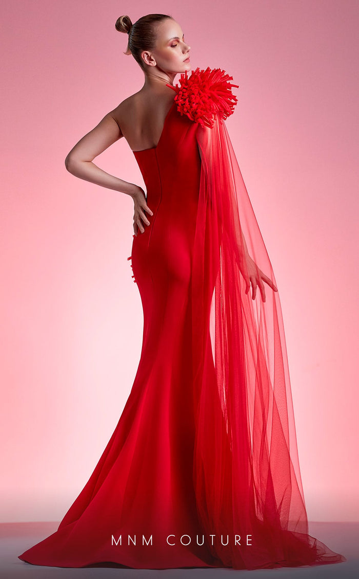 Gaby Charbachy G1211 Red One-Shoulder Ruched Evening Gown