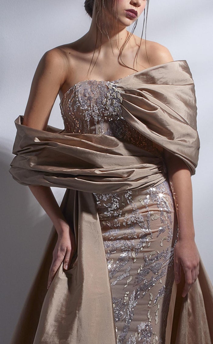 Gaby Charbachy G1265 Gold Glitter A-Line Evening Gown by MNM Couture