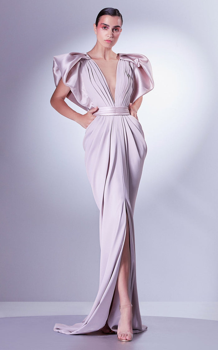 Gaby Charbachy G1324 Blush Angel Sleeve Slit Evening Gown by MNM Couture