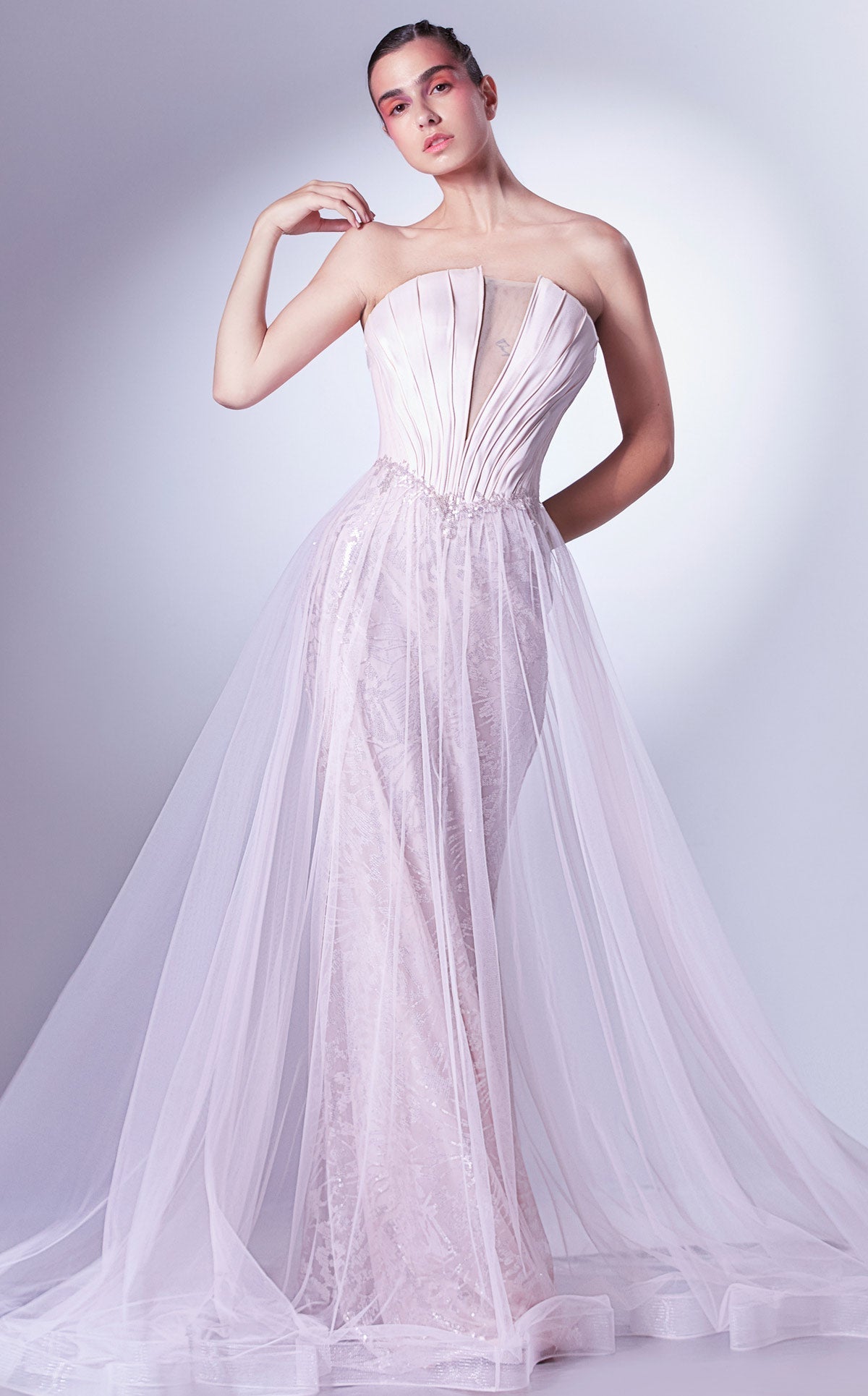 Gaby Charbachy G1327 Strapless Corset Sheath Gown with Overskirt - Pink