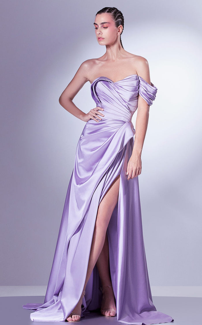 Gaby Charbachy G1329 Purple Strapless Sweetheart A-Line Slit Gown by MNM Couture