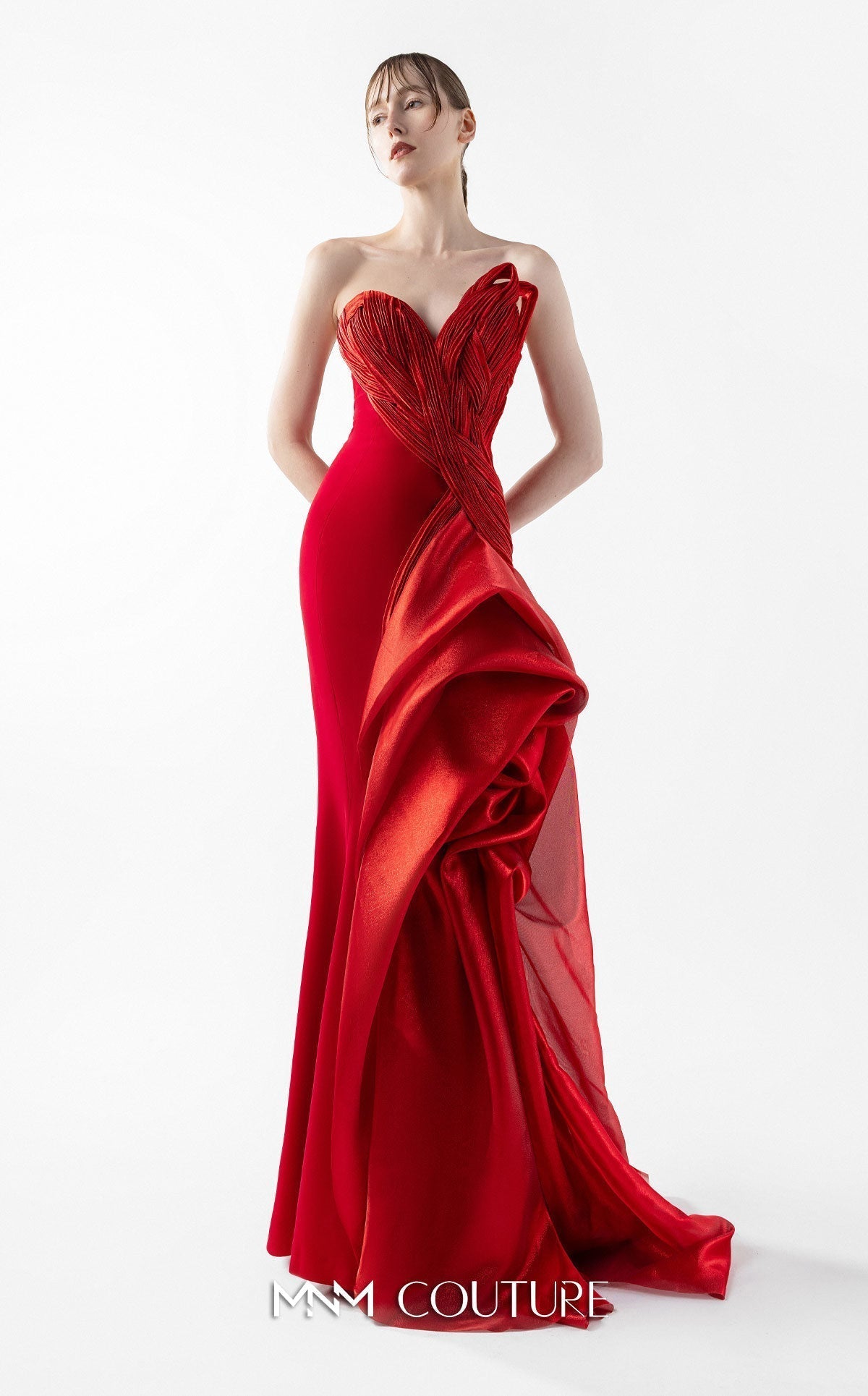 Gaby Charbachy G2006 Red Off-Shoulder Couture Evening Gown by MNM Couture