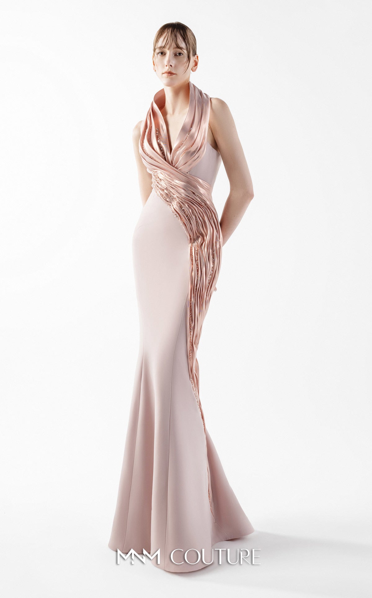 Gaby Charbachy G2012 Powder Halter Open Back Couture Gown by MNM Couture