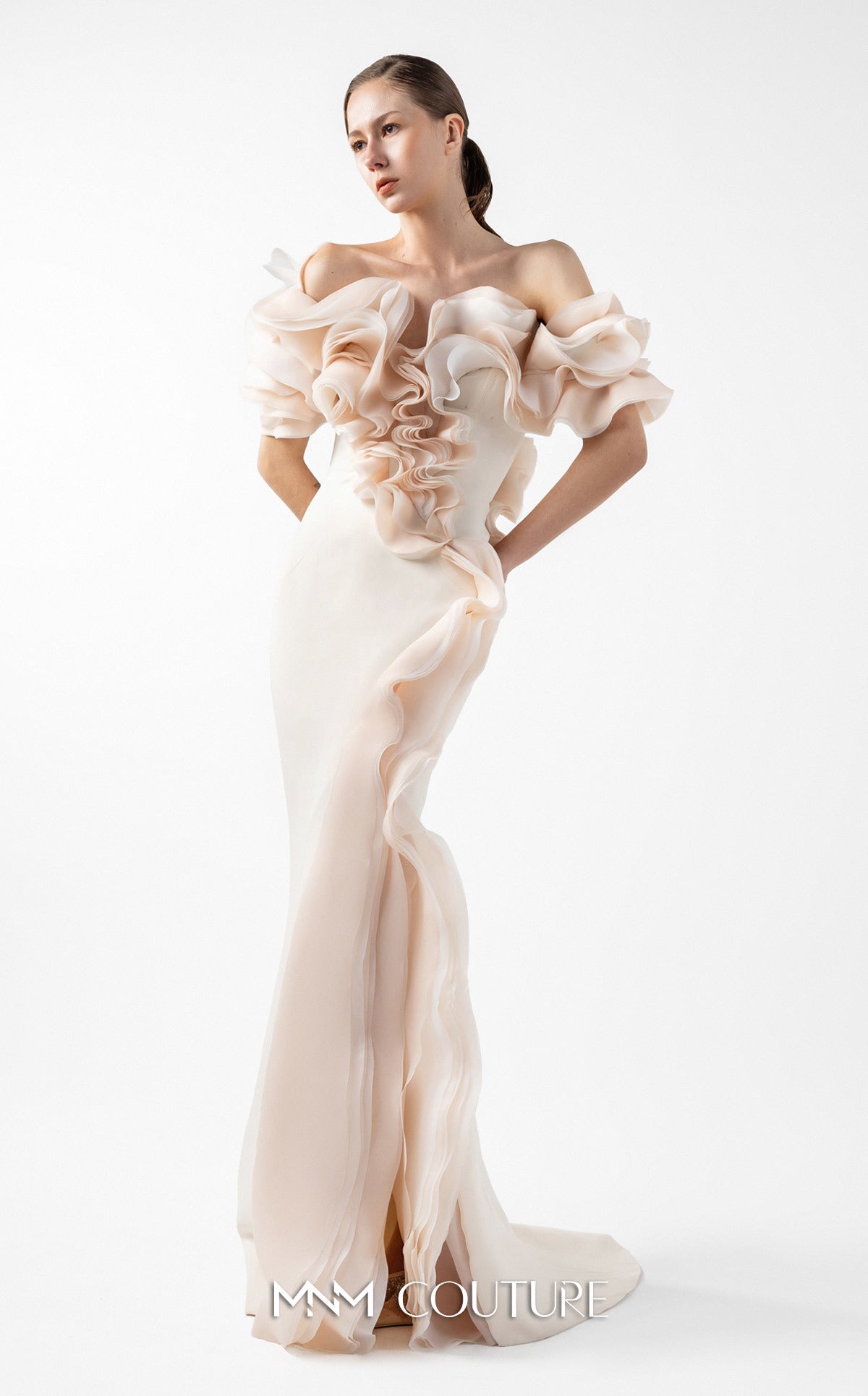 Gaby Charbachy G2013 Blue Off-Shoulder Couture Evening Gown by MNM Couture