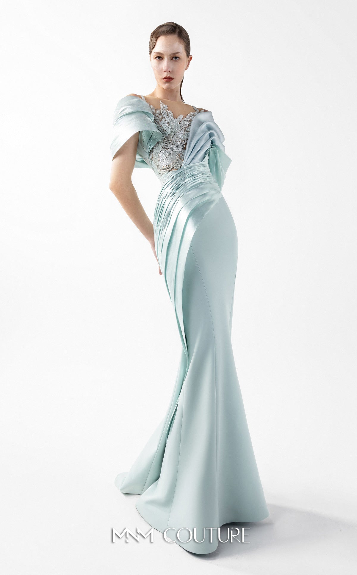 Gaby Charbachy G2024 Mint Sleeveless V-Back Couture Gown by MNM Couture