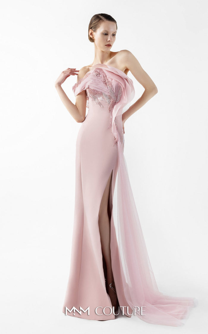 Gaby Charbachy G2031 Open Back High Slit Pink Couture Gown