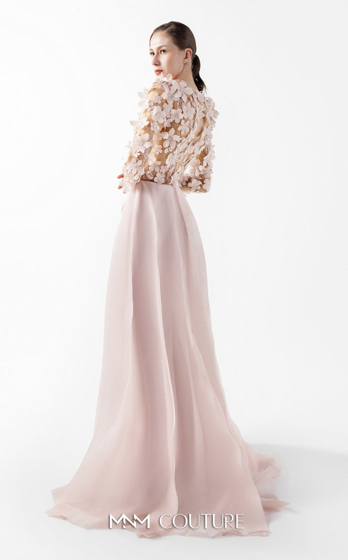 Gaby Charbachy G2035 Blush Pink 3D Floral Illusion Gown by MNM Couture