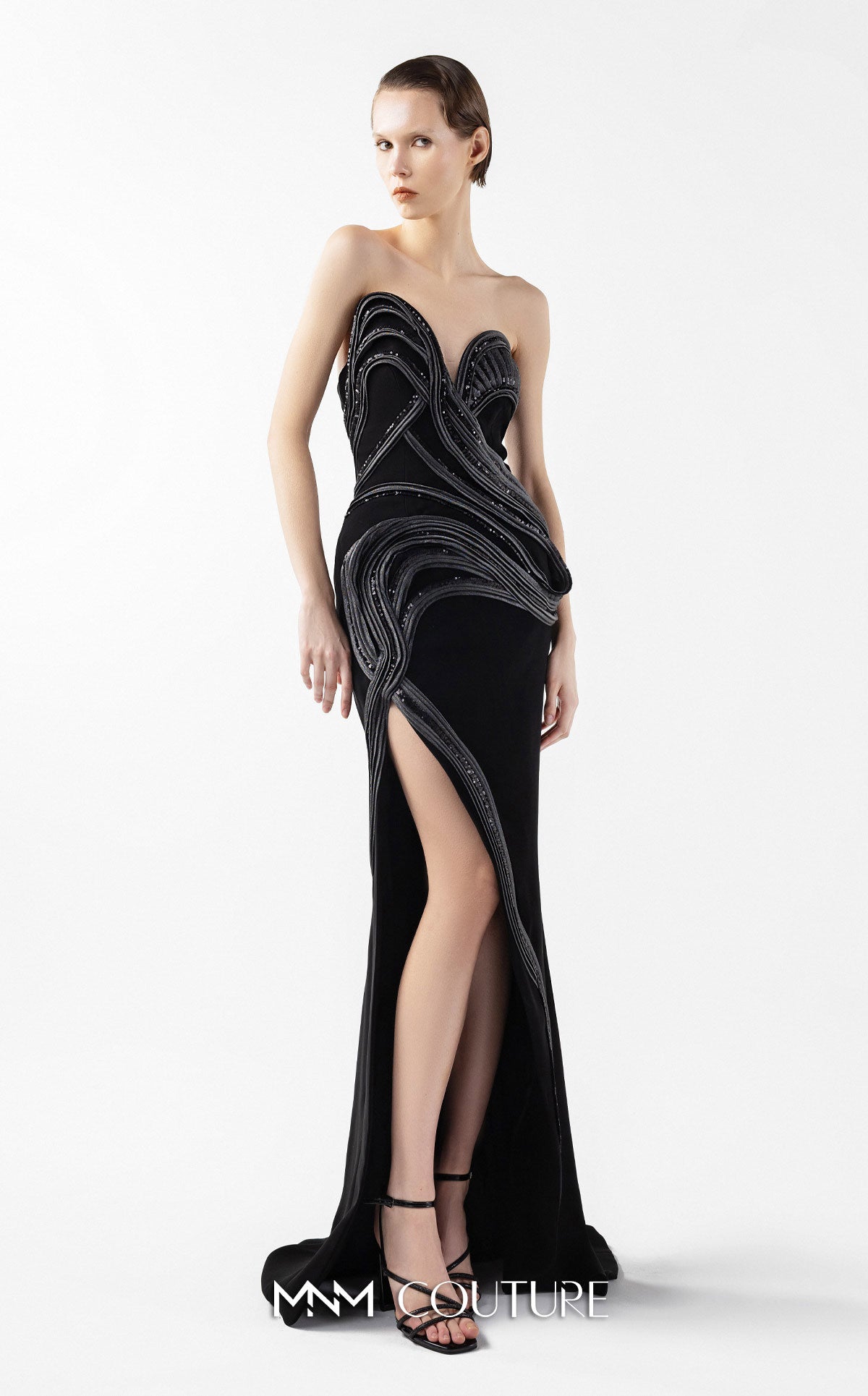 Gaby Charbachy G2048 Black Off-Shoulder Slit Gown by MNM Couture