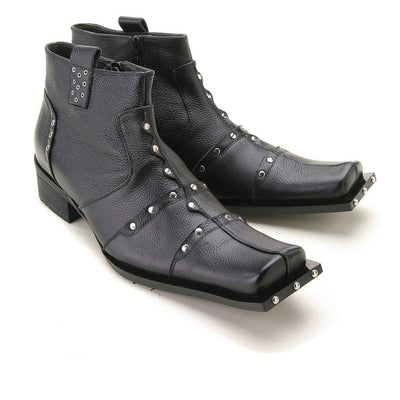 Mens Zota Leather Studded Ankle Boot in Black