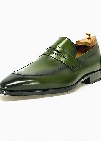 Mens Green Dress Shoes Mens Color Penny Stylish Dress Loafer -Olive