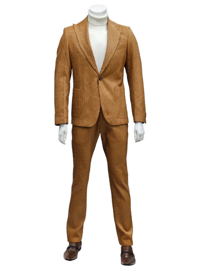 Mens 1 Button Peak Lapel Vegan Leather Suit Tan