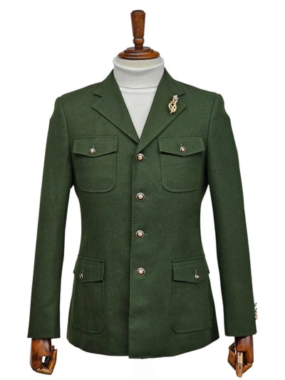 Mens Giovanni Testi Slim Fit Green Suit – 2 Piece 4 Button Formal Suit with Notch Lapel