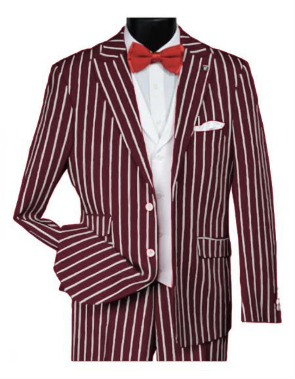 1920s Mens Burgundy Pinstripe Gangster Suit