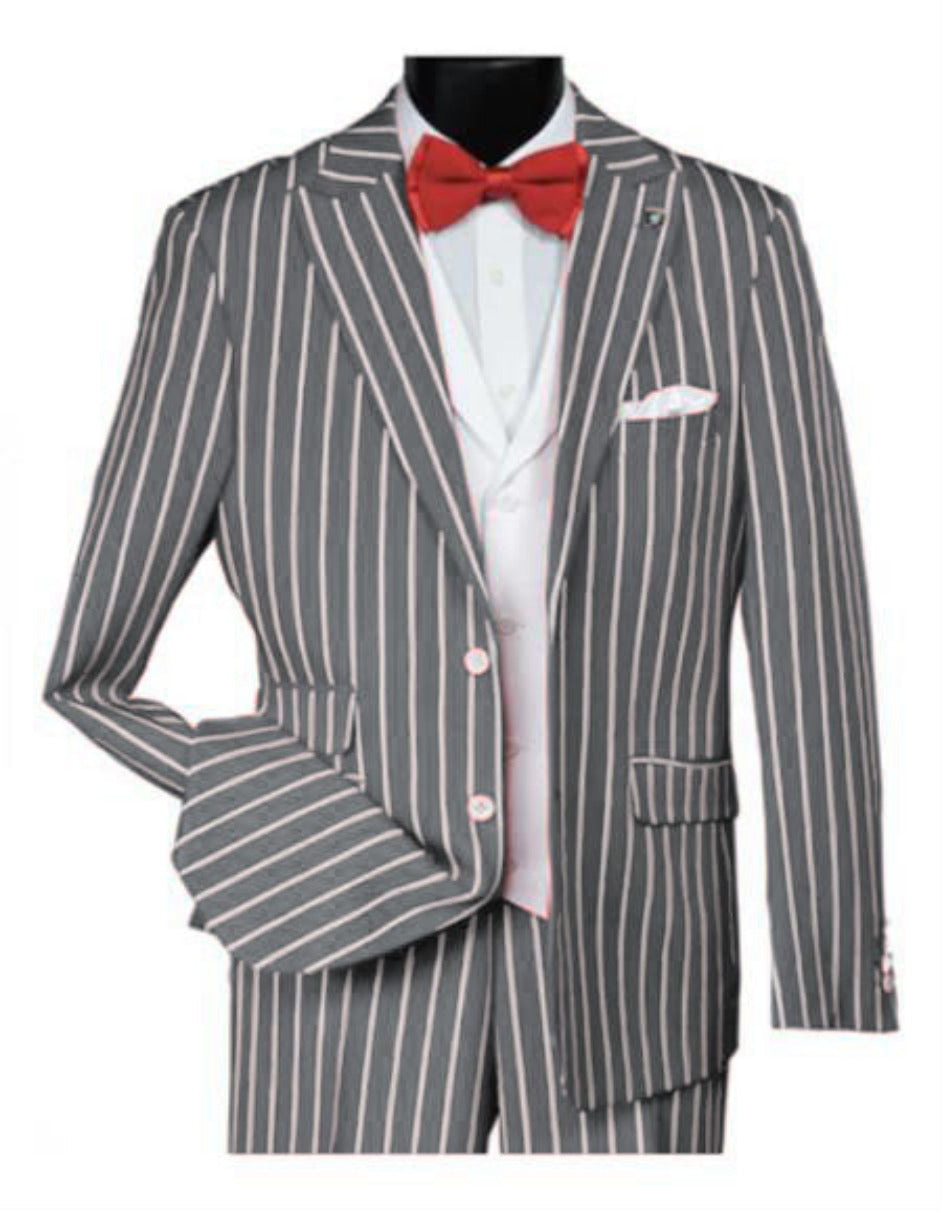 1920s Gangster Pinstripe Suit - Silver Vested