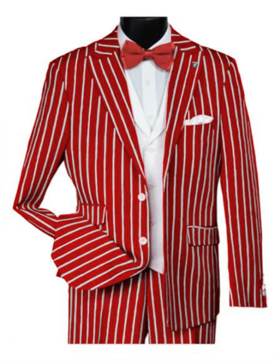 Men’s Red Pinstripe 1920s Vested Suit