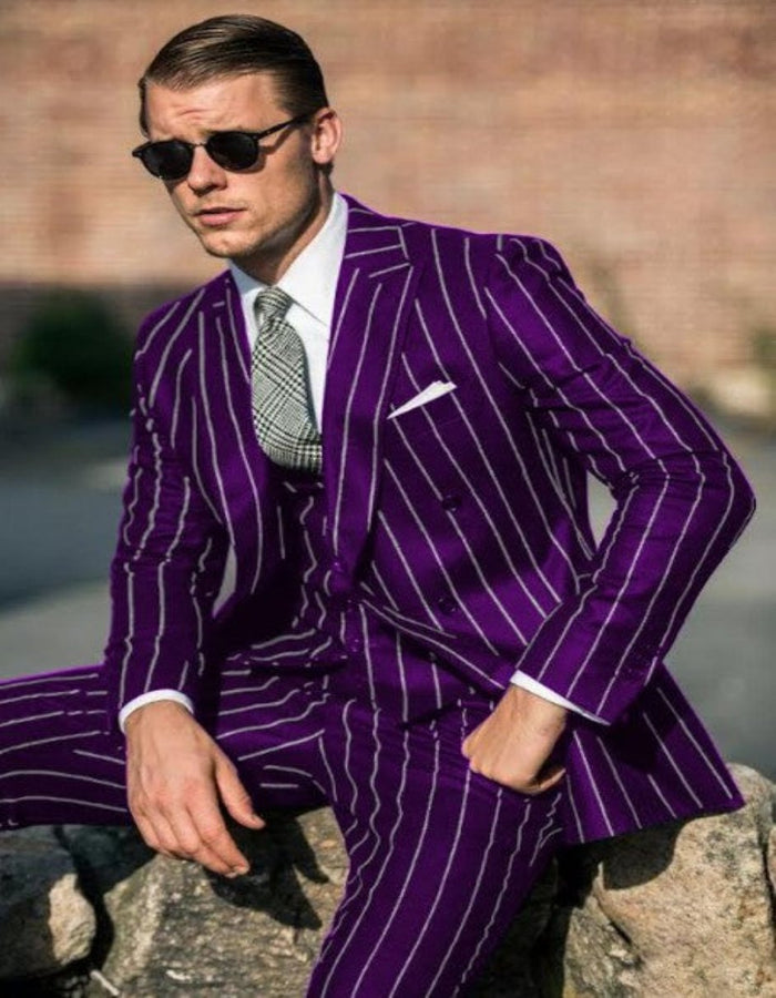 Men’s Two Button Gangster Suit - Black Pinstripe