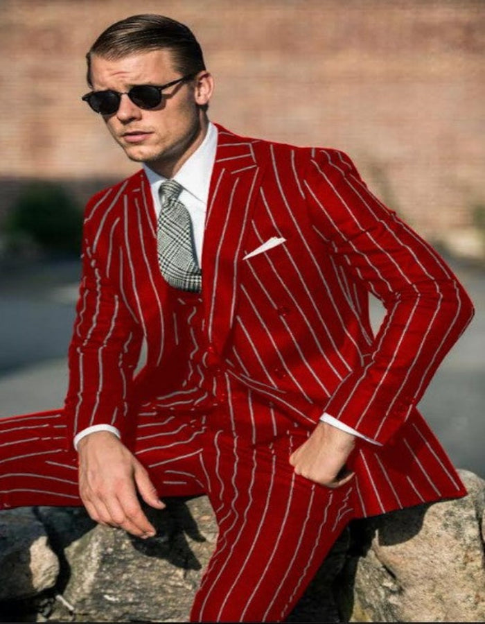 Men’s Two Button Gangster Suit - Black Pinstripe