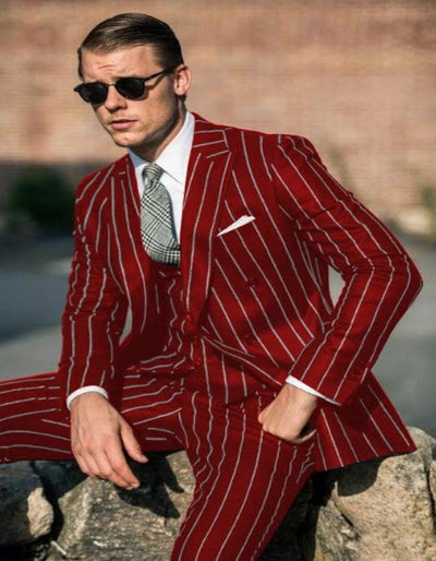 1920s Maroon Chalk Stripe Gangster Suit