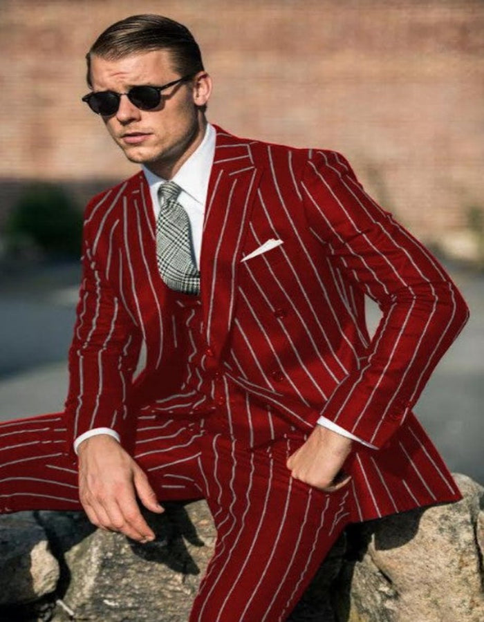 1920s Maroon Chalk Stripe Gangster Suit