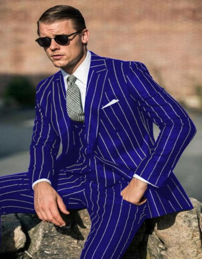 Men’s Two Button Gangster Suit - Black Pinstripe