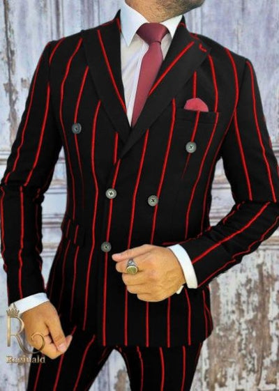 Black & Red Pinstripe 1920s Double Breasted Suit