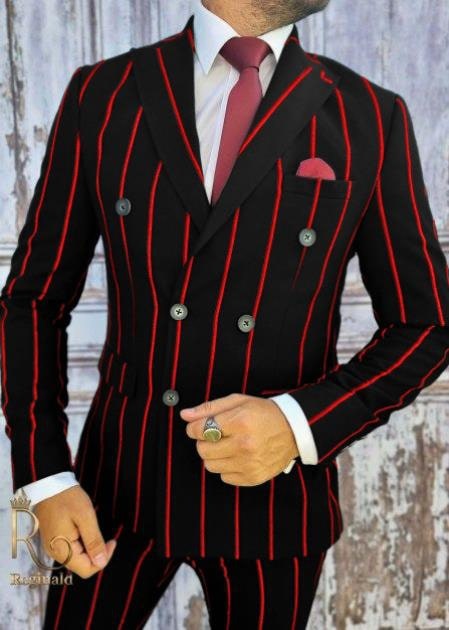 Black & Red Pinstripe 1920s Double Breasted Suit