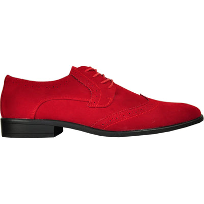 Bravo Mens Vegan Suede Wedding & Prom Wingtip Lace Up Dress Shoe in Red