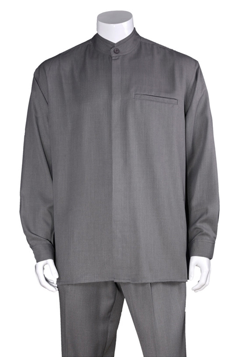 Mens Long Sleeve Mandarin Collar Casual Leisure Set in Grey