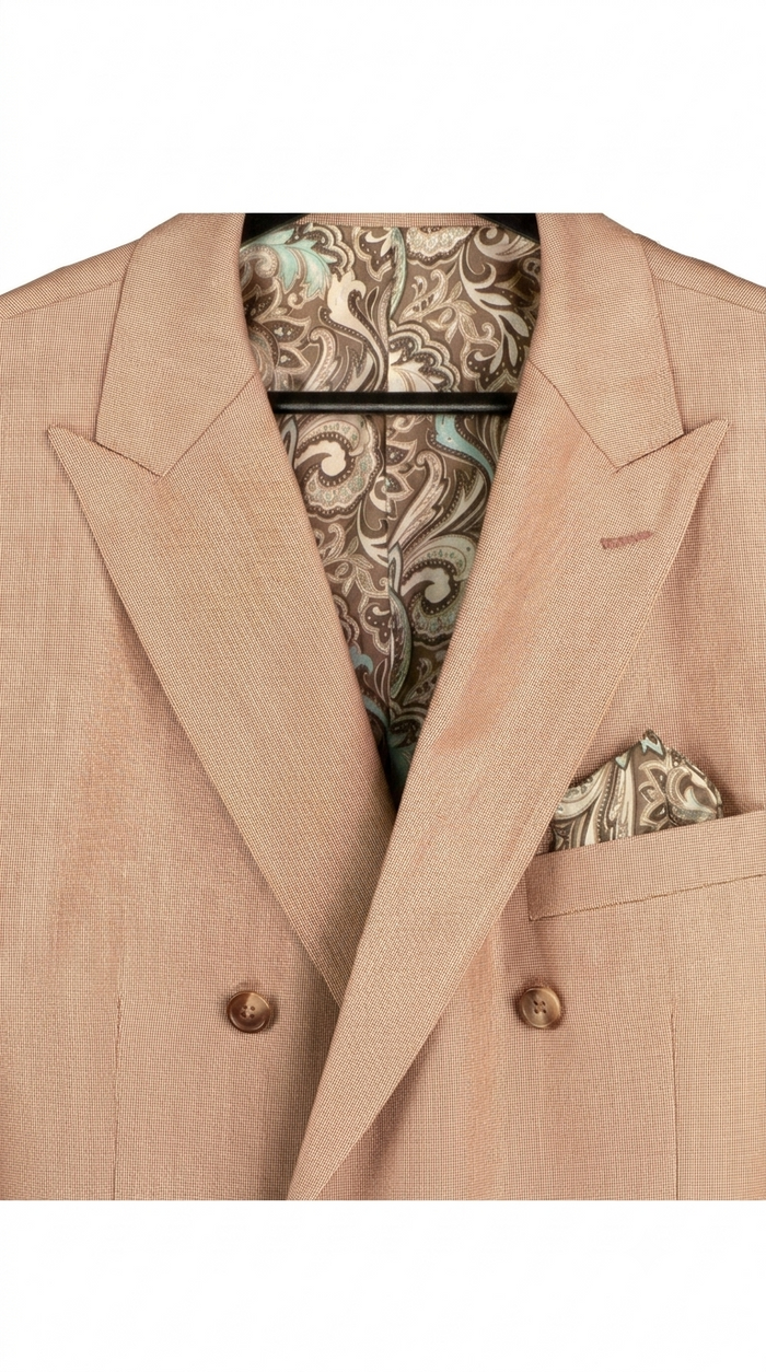 Men’s Double Breasted 2 Piece Suit with Sharkskin Finish - Mocha Regular Fit